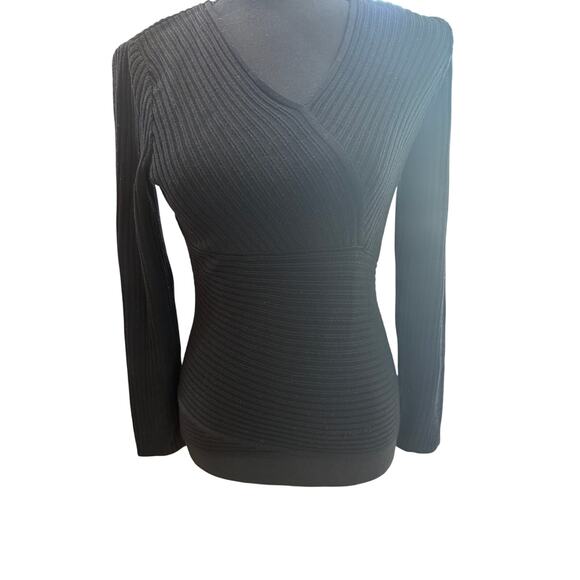 Vintage Salvatore Ferragamo Black Wool Sweater*Lightweight*Slanted V Neck - Picture 3 of 6